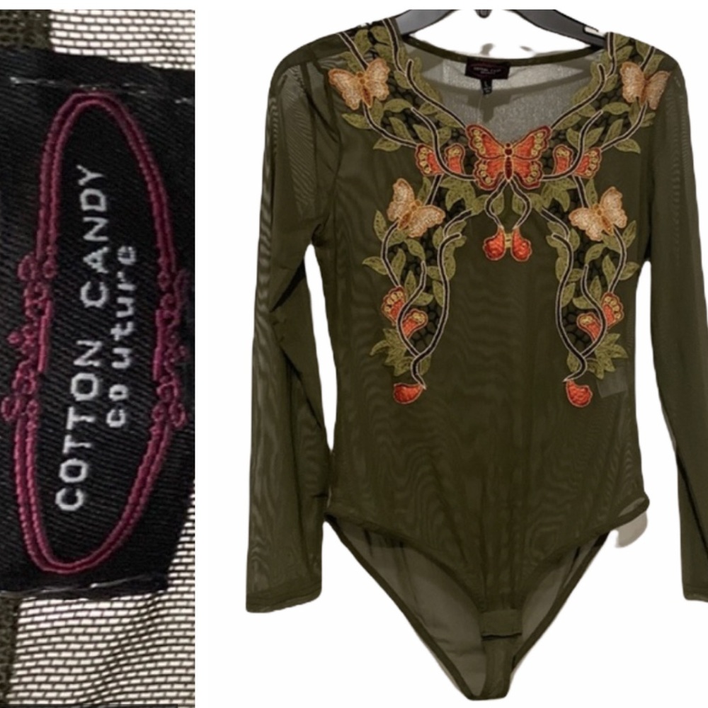 Cotton Candy Couture Green Mesh Butterfly Bodysuit